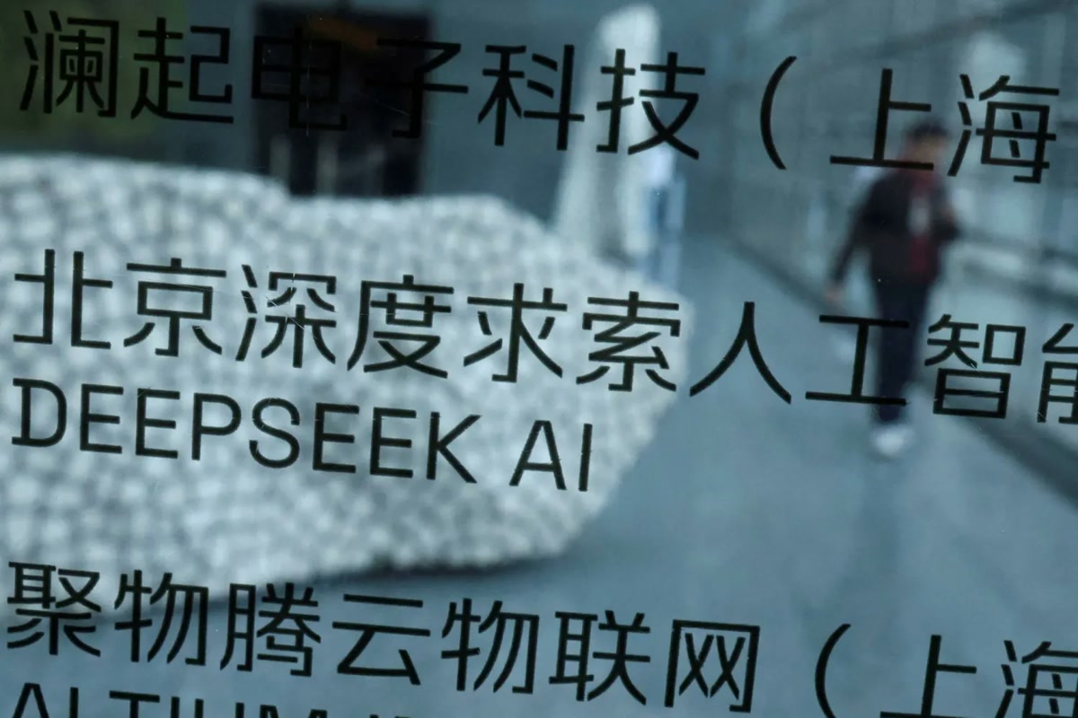 DeepSeek AI signage at the company's Beijing office, February 2025
